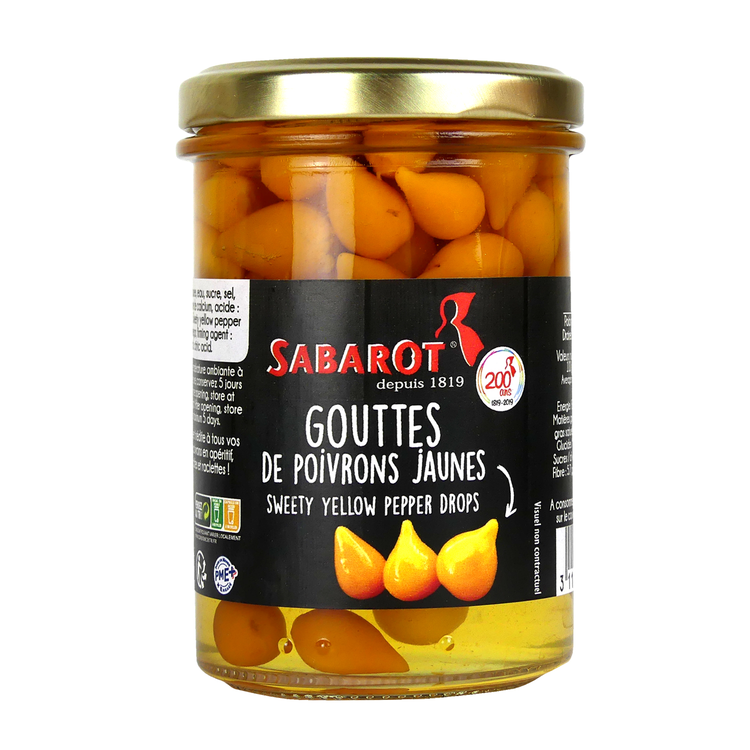 produit gouttes de poivrons 22.8cl jaunes sabarot