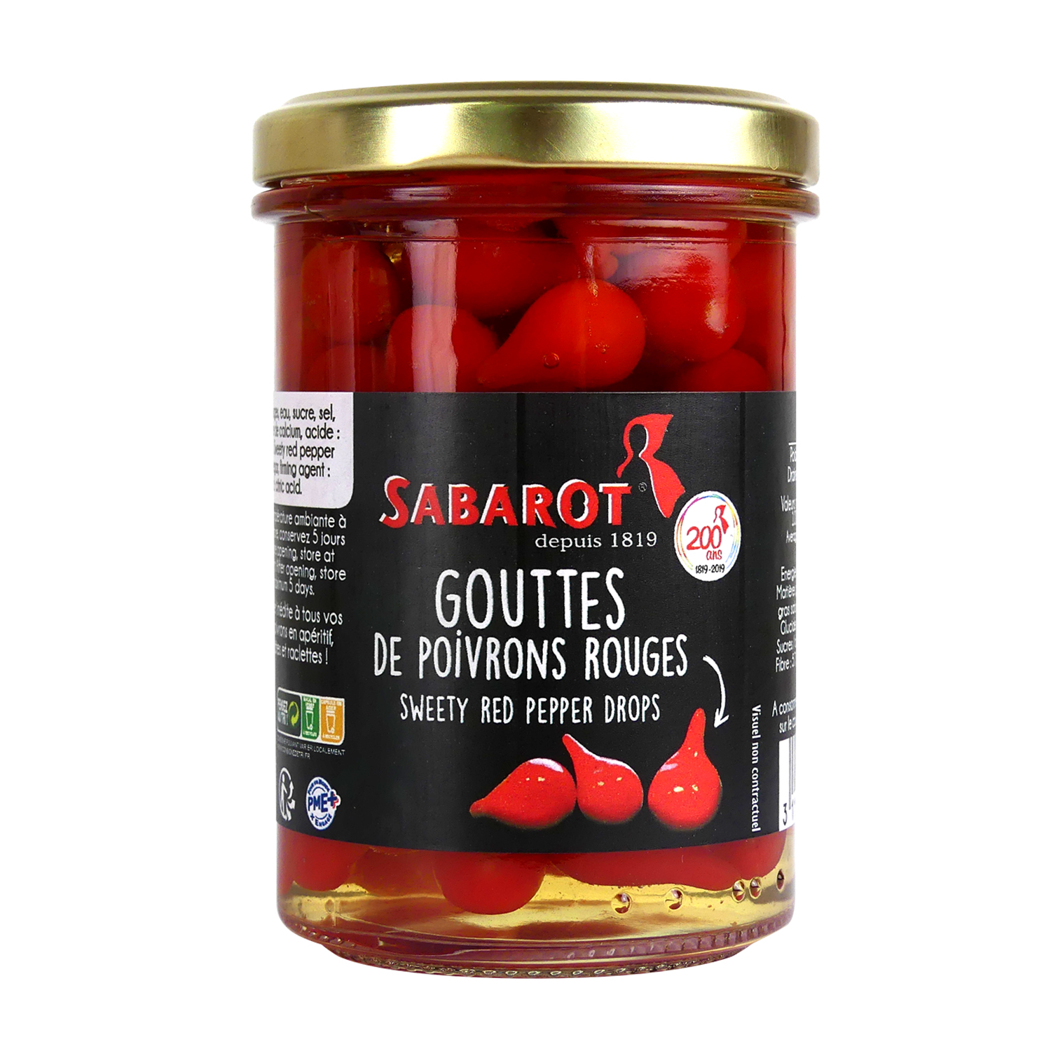 produit gouttes de poivrons 22.8cl rouges sabarot